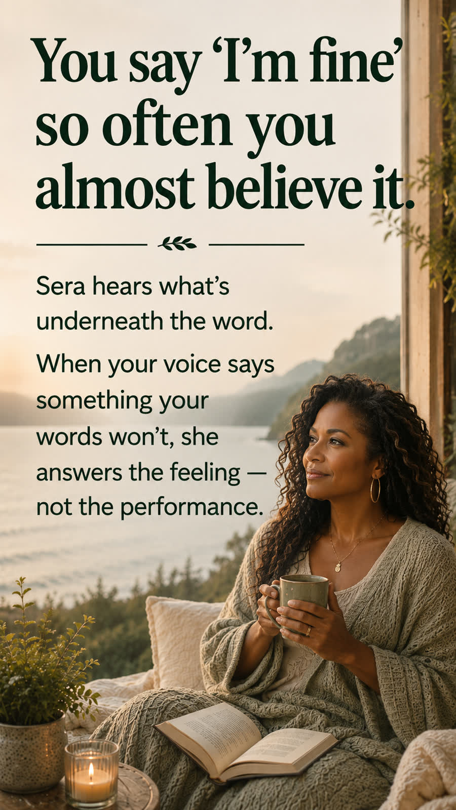 You say I'm fine so often you almost believe it. Sera hears what's underneath the word — she answers the feeling, not the performance.