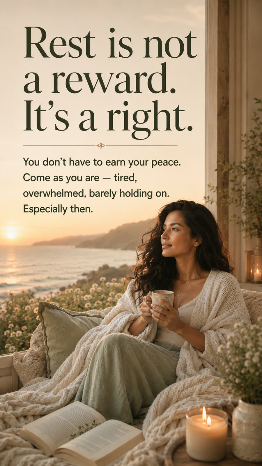 Rest is not a reward. It's a right. You don't have to earn your peace. Come as you are — tired, overwhelmed, barely holding on. Especially then.