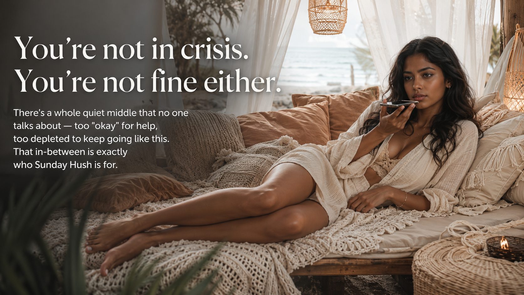 You're not in crisis. You're not fine either. Sunday Hush is for the quiet middle.